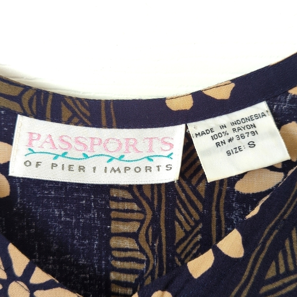 Passports of Pier 1 Imports 90s Vintage Bohemian Floral A-Line Midi Dress Navy S - Picture 5 of 11